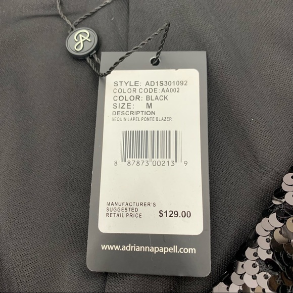 Adrianna Papell Black Sequin Lapel Lightweight Ponte Blazer New Nwt Size Medium - Picture 14 of 16